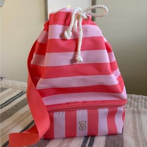VE Pink and Coral Drawstring Backpack Cooler Bag